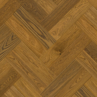 Pavimento in PARQUET DISEGNO ROVERE GREZZO CANNELLA EXTRA OPACO QUICK-STEP motivo a spina di pesce dona profondità e calore agli ambienti residenziali
