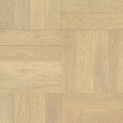 Pavimento in PARQUET DISEGNO ROVERE CHANTILLY EXTRA OPACO QUICK-STEP motivo a spina di pesce naturale e raffinato adatto a qualsiasi ambiente residenziale
