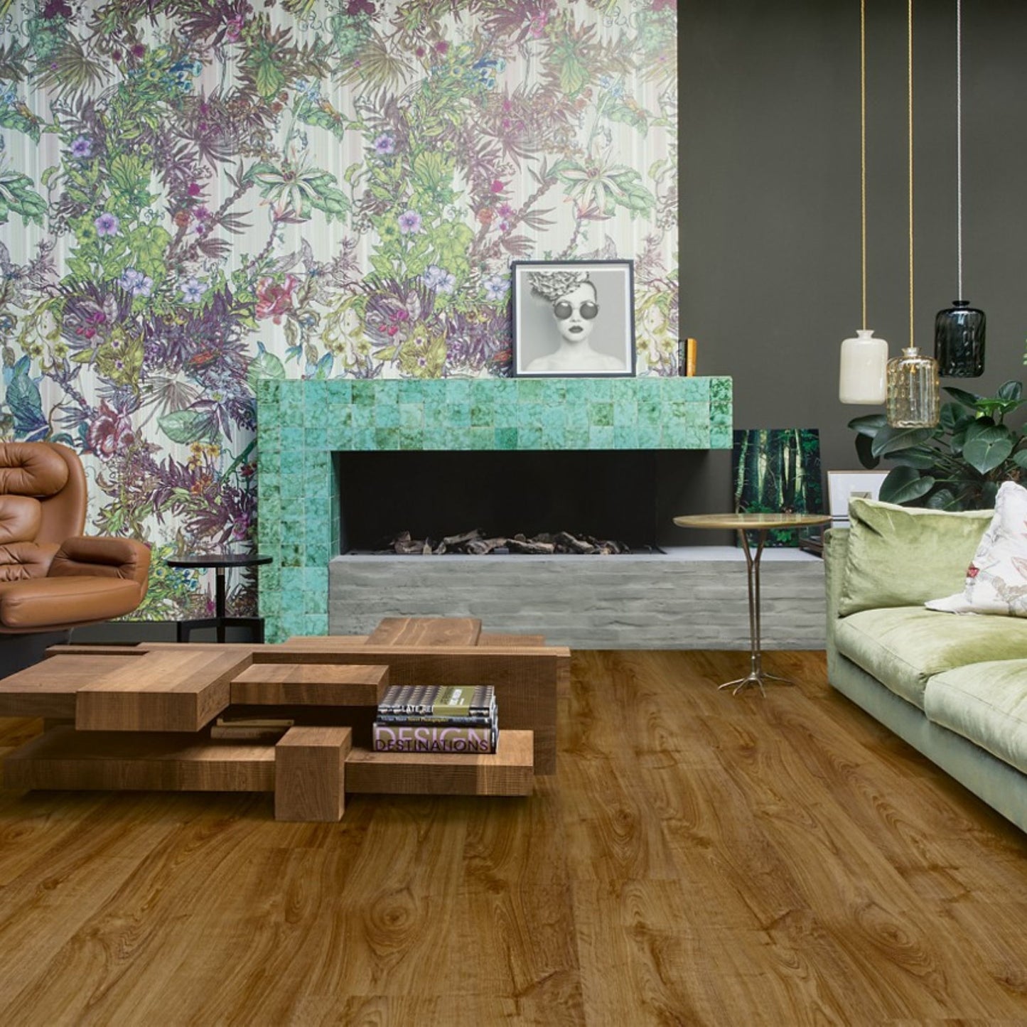 Pavimento in PVC BLOOM ROVERE D'AUTUNNO MARRONE QUICK-STEP a doga media tonalità marrone che richiama ambienti caldi e accoglienti