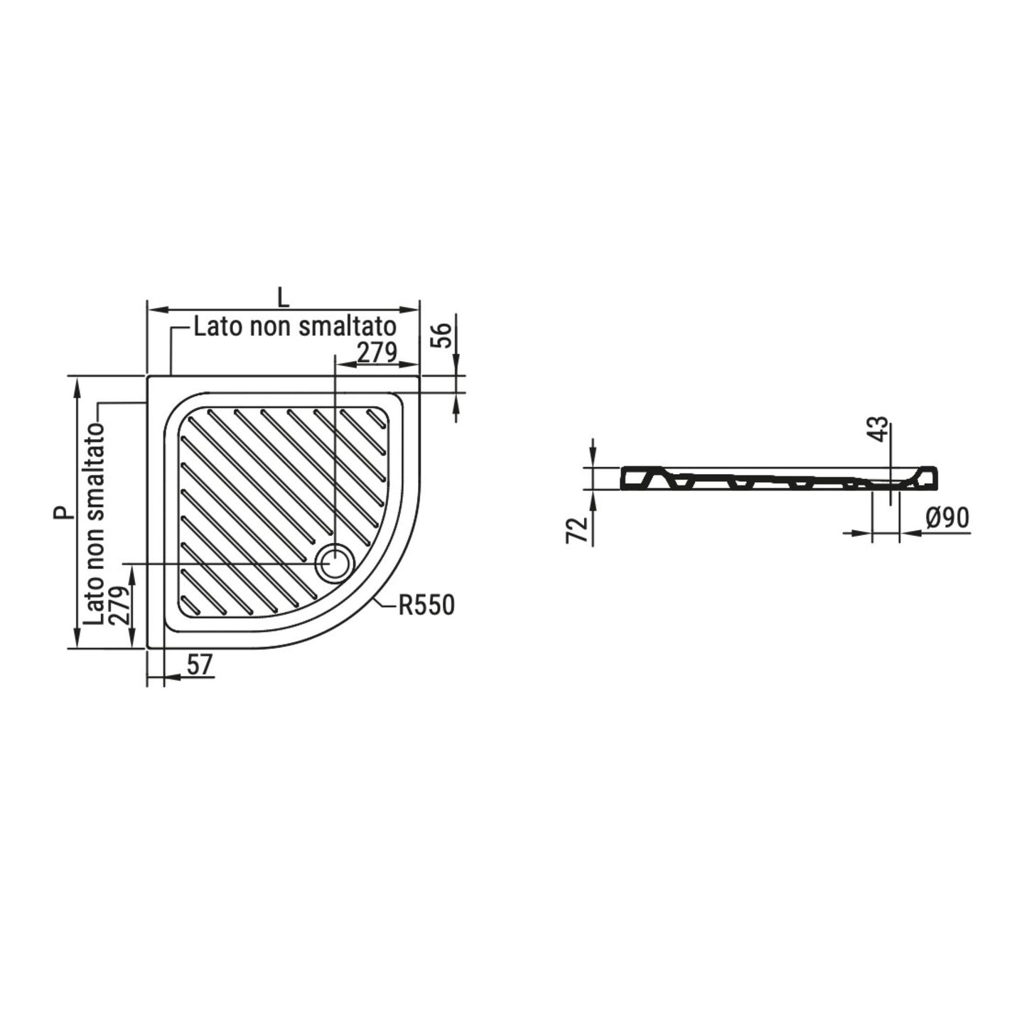 # PIATTO DOCCIA ANGOLARE SEMIANGOLARE H7cm GEMMA2 - CERAMICA DOLOMITE superficie antiscivolo e installazione da appoggio