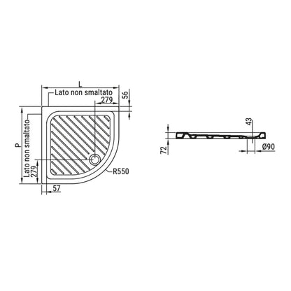 # PIATTO DOCCIA ANGOLARE SEMIANGOLARE H7cm GEMMA2 - CERAMICA DOLOMITE superficie antiscivolo e installazione da appoggio