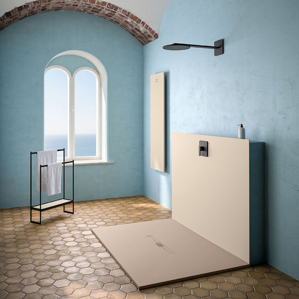 # PIATTO DOCCIA PRIVILEGE con griglia inox centrale - FIORA BATH lineare e moderno effetto pizarra