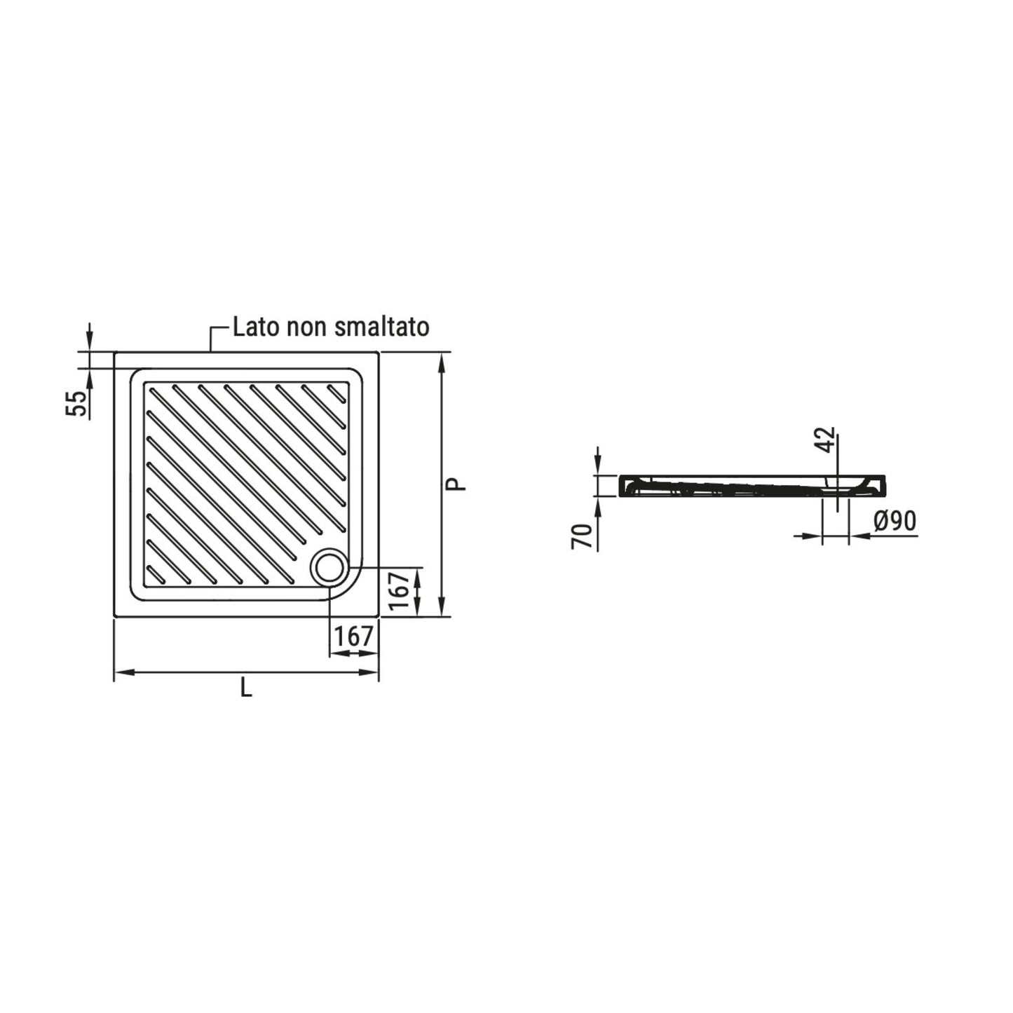 # PIATTO DOCCIA QUADRATO H7cm GEMMA2 - CERAMICA DOLOMITE superficie antiscivolo e installazione da appoggio