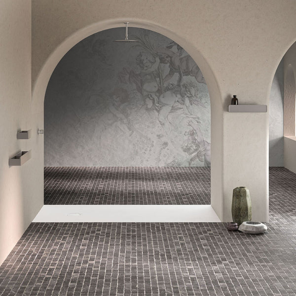 # PIATTO DOCCIA SELENE in finitura ardesia - FIORA BATH moderno con griglia circolare in rilievo
