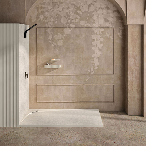 # PIATTO DOCCIA SFERA con bordatura curva sottile - FIORA BATH unisce design asimmetrico e forme arrotondate