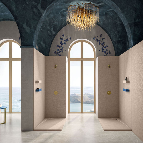 # PIATTO DOCCIA SFERA con bordatura curva sottile - FIORA BATH unisce design asimmetrico e forme arrotondate