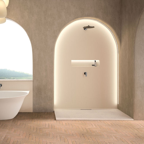 # PIATTO DOCCIA TRACE con griglia nascosta - FIORA BATH elegante e originale design puro e lineare
