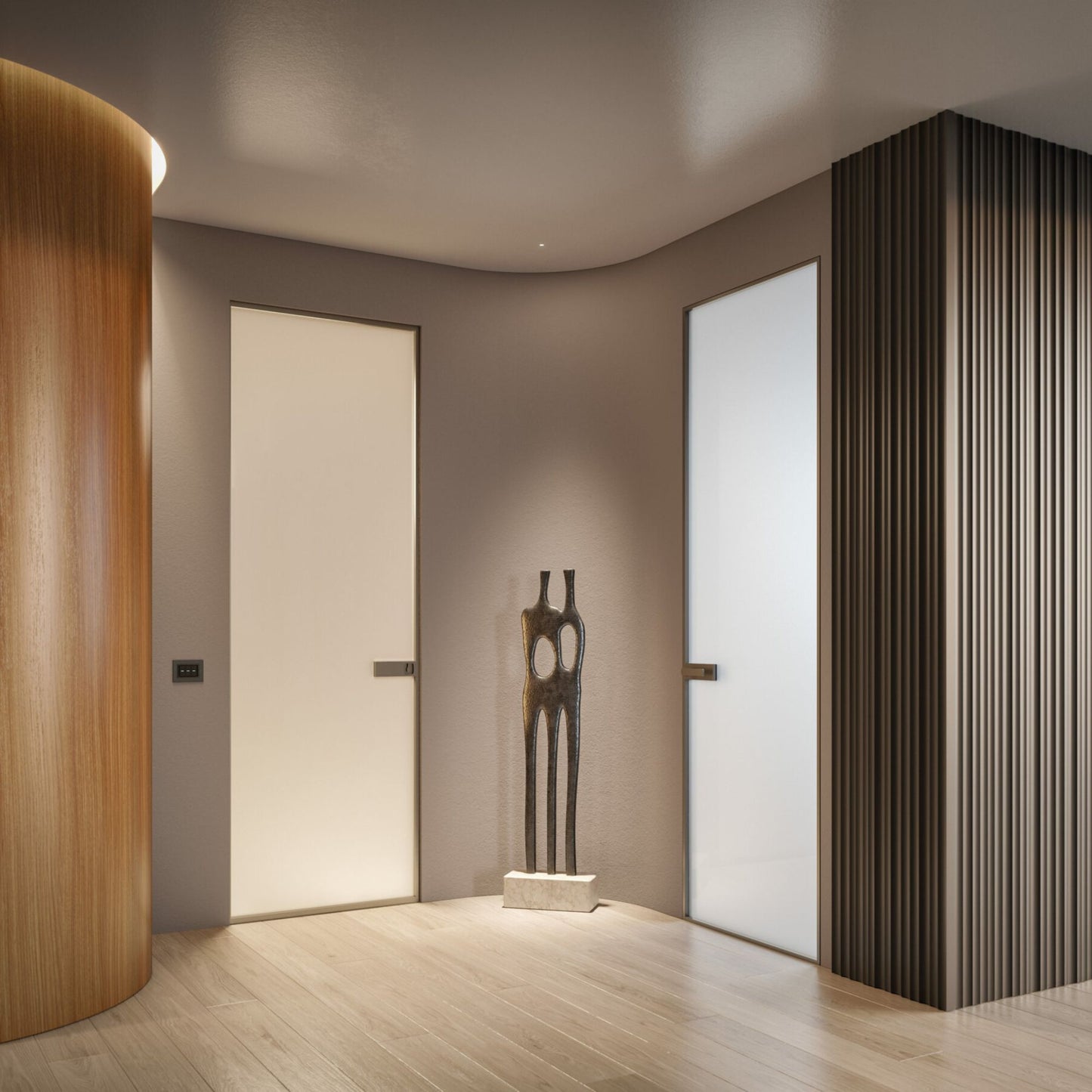 # PORTA SELENE - RES ITALIA con cornice sottile e minimale studiata per esaltare la leggerezza e la purezza del vetro
