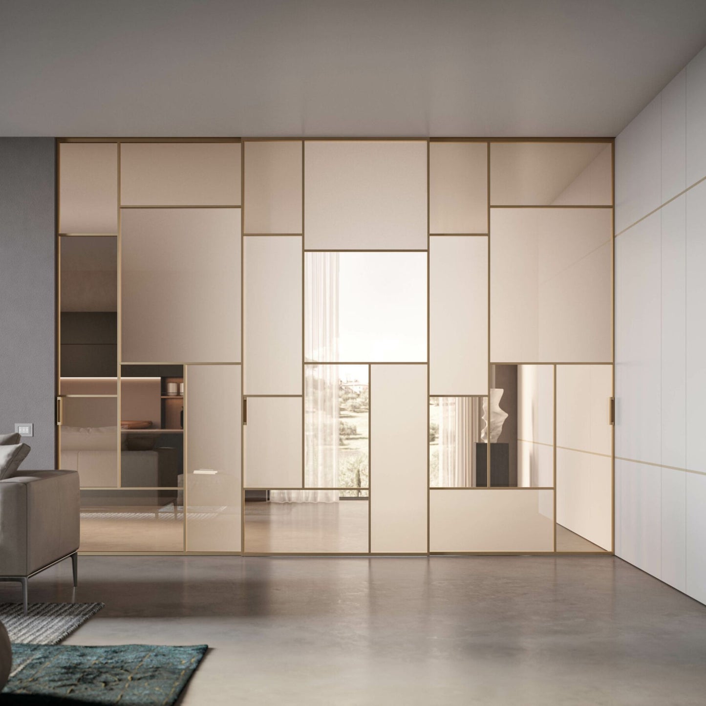 # PORTA SELENE - RES ITALIA con cornice sottile e minimale studiata per esaltare la leggerezza e la purezza del vetro