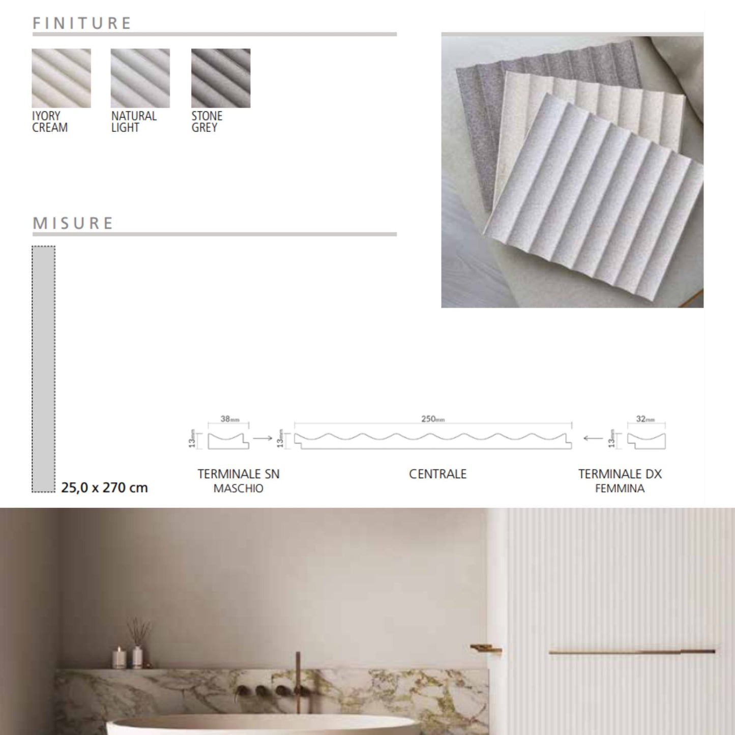 Pannello Lamellare Idrorepellente GRESSO Linea IDRO WALLL. Effetto Ceramica per Rivestimento Pareti