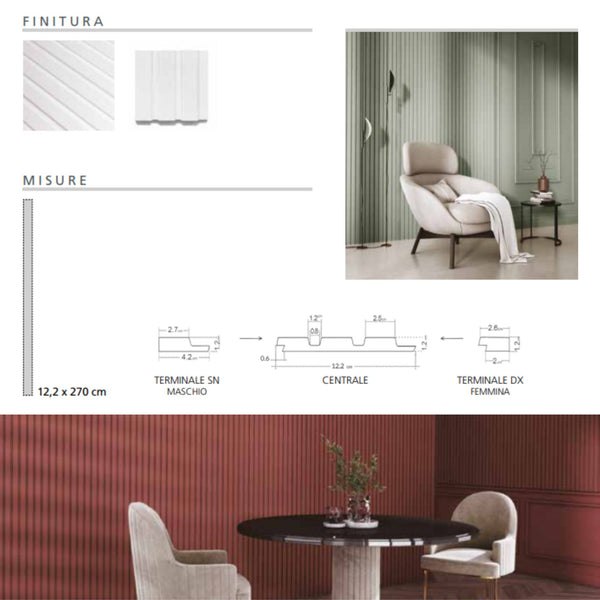 Pannello Lamellare OLMO INFINITY Linea IDRO WALLL. Verniciabile per Rivestimento Interni