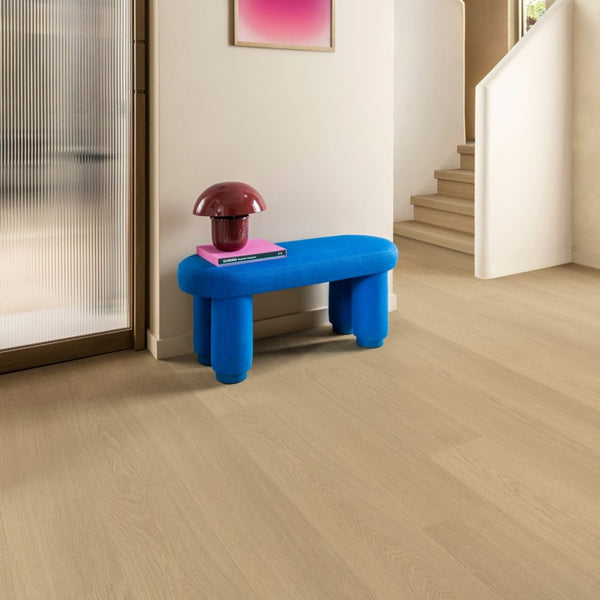 Pavimento in Laminato CAPTURE ROVERE VERNICIATO BEIGE QUICK-STEP impermeabili al 100% con tecnologia Hydroseal, posa Uniclic e garanzia a vita