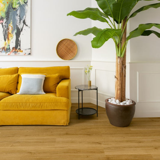 Pavimento in PVC BLOOM ROVERE FUMÈ NATURALE QUICK-STEP doga media con sistema Uniclic e tecnologia Hydroseal