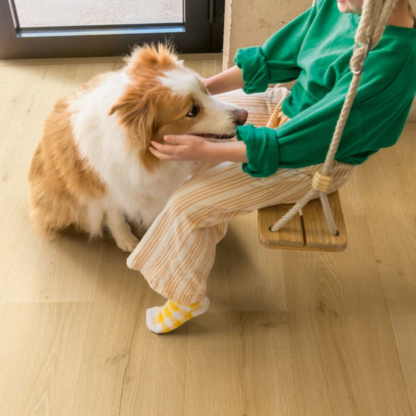 Pavimento in PVC BLOOM ROVERE MIELE SPAZZOLATO QUICK-STEP effetto legno naturale doga media con Uniclic
