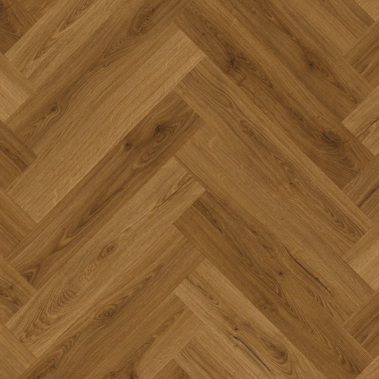 Pavimento in PVC CIRO ROVERE CARAMELLO BOTANICO QUICK-STEP motivo a spina di pesce restituisce un effetto legno profondo e strutturato