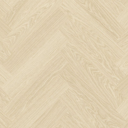 Pavimento in PVC CIRO ROVERE POLARE PURO QUICK-STEP con motivo a spina di pesce, posa Unizip e materassino integrato