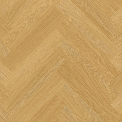 Pavimento in PVC CIRO ROVERE MIELE QUICK-STEP motivo a spina di pesce, sistema Unizip e materassino integrato impermeabile