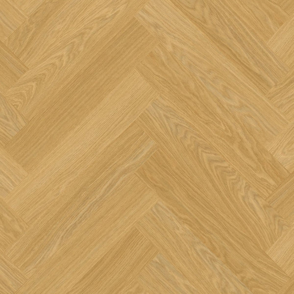 Pavimento in PVC CIRO ROVERE MIELE QUICK-STEP motivo a spina di pesce, sistema Unizip e materassino integrato impermeabile