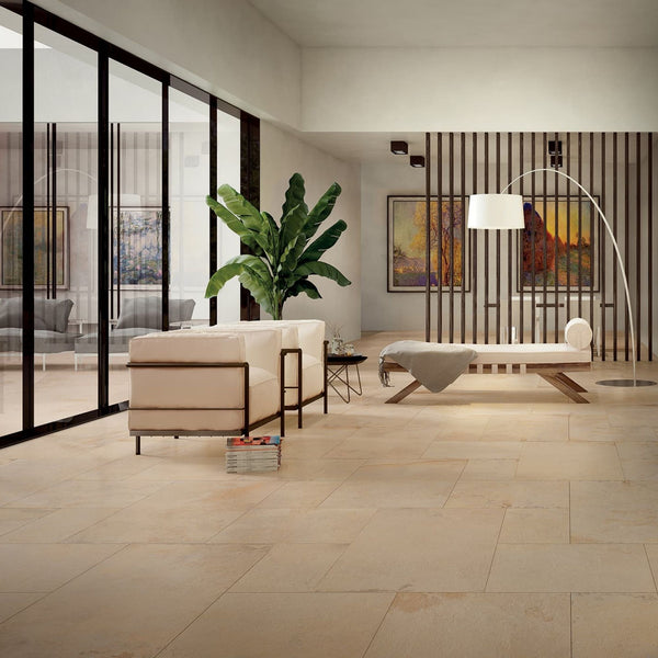 # ROYAL STONE - LA FABBRICA AVA gres effetto pietra dalla grana fine e regolare caldo e luminoso