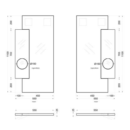 # SPECCHIO BAGNO KANTO - CERAMICA CIELO con lente ingranditore, design destro o sinistro