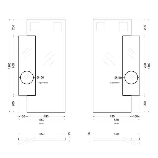 # SPECCHIO BAGNO KANTO - CERAMICA CIELO con lente ingranditore, design destro o sinistro