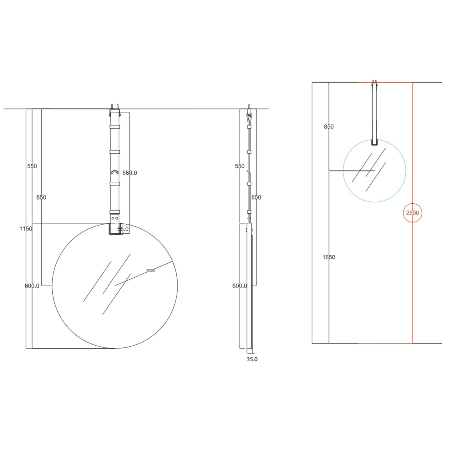 # SPECCHIO BAGNO ROTONDO ø60 con cinta in cuoio  - CERAMICA CIELO monofacciale o bifacciale oggetto d’arredo unico che unisce eleganza e funzionalità