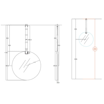 # SPECCHIO BAGNO ROTONDO ø60 con cinta in cuoio  - CERAMICA CIELO monofacciale o bifacciale oggetto d’arredo unico che unisce eleganza e funzionalità