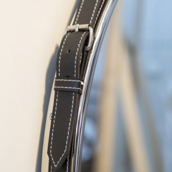 SPECCHIO BELT CORNICE in ALLUMINIO CROMATO Ø60cm o Ø105cm- CIPÍ specchio elegante con cintura in Ecopelle