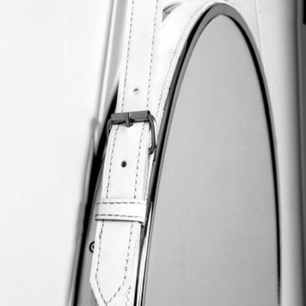 SPECCHIO BELT CORNICE in ALLUMINIO CROMATO Ø60cm o Ø105cm- CIPÍ specchio elegante con cintura in Ecopelle