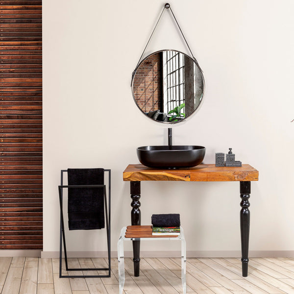 SPECCHIO BELT CORNICE in ALLUMINIO CROMATO Ø60cm o Ø105cm- CIPÍ specchio elegante con cintura in Ecopelle