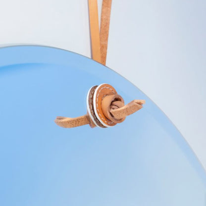 SPECCHIO TONDO LE CUIR Ø60Cm o Ø80Cm - CIPÍ Vetro Bisellato con Dettagli in Cuoio Naturale
