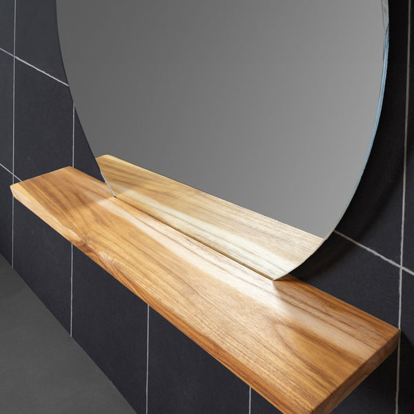 SPECCHIO MENSOLA RIFLESSO Ø60Cm - CIPÍ specchio molato inserito nella mensola in teak
