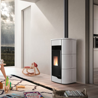 STUFA A PELLET Ecofire Anna US 12 Aria 12kW US PALAZZETTI aria ermetica con uscita fumi superiore, ventilazione regolabile, Zero Speed Fan, ceramica stondata, alto rendimento