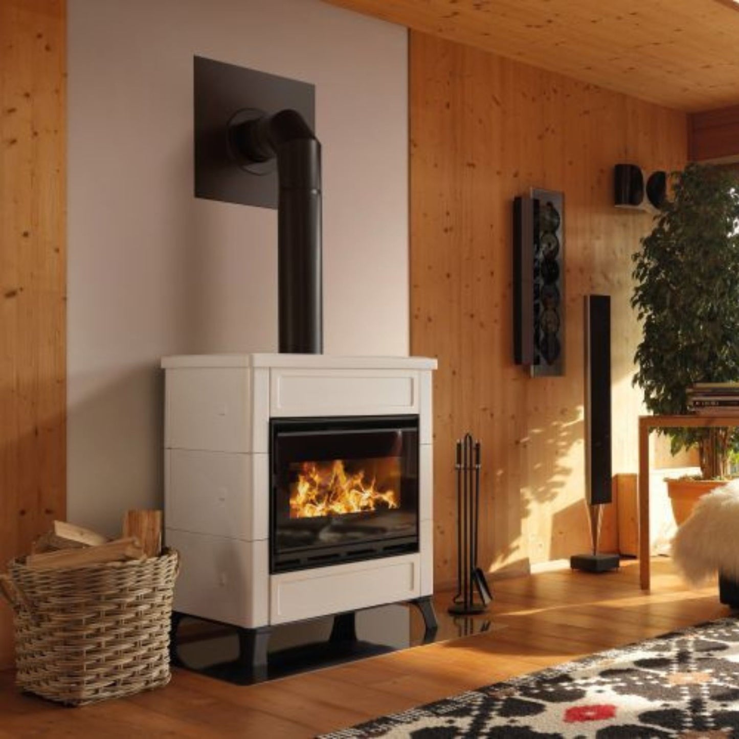 STUFA A LEGNA ELSA 70SP Aria irraggiamento 10kW A+ PALAZZETTI con rivestimento in ceramica, tecnologia O2Brick e predisposizione per canalizzazione dell’aria calda