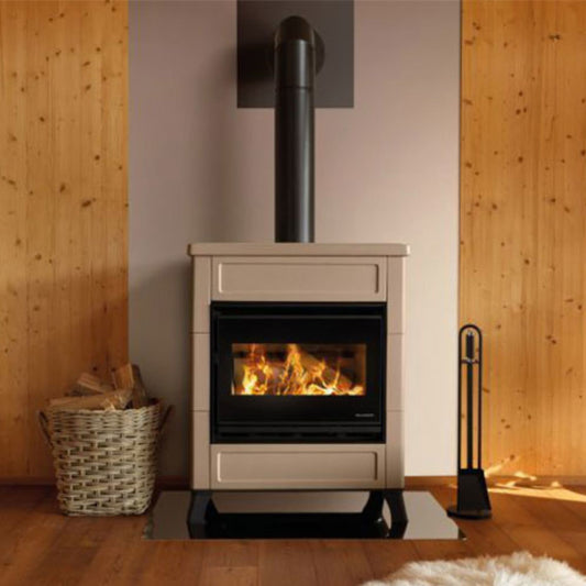 STUFA A LEGNA ELSA 70SP Aria irraggiamento 10kW A+ PALAZZETTI con rivestimento in ceramica, tecnologia O2Brick e predisposizione per canalizzazione dell’aria calda