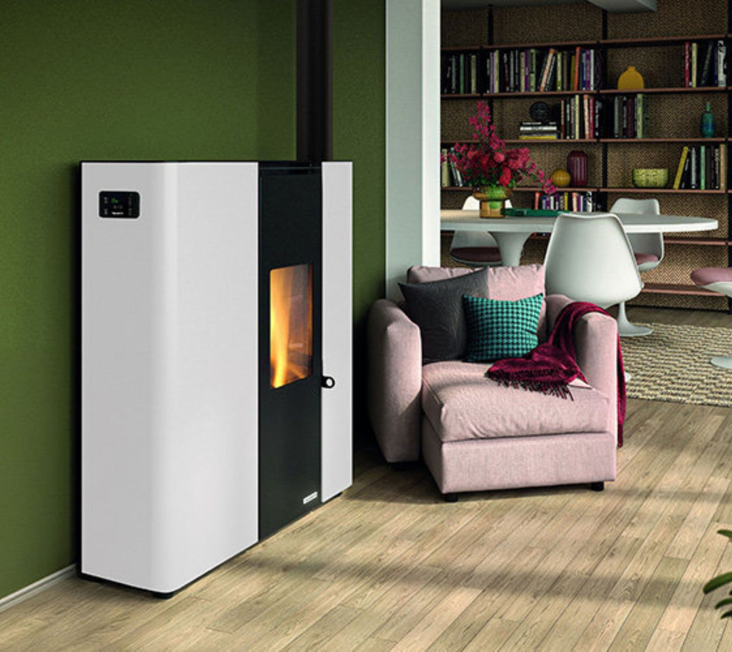 STUFA A PELLET ECOFIRE SCARLET TC US 6 Aria Ventilata 6kW A+ PALAZZETTI Stufa progettata per installazione a filo parete, ideale per ambienti ristretti