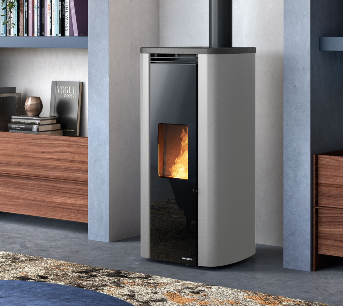 STUFA A PELLET ECOFIRE THEO 6 US Aria Ventilata 6kW A+ PALAZZETTI Stufa ermetica con top in ghisa, autopulente e ventilazione canalizzabile