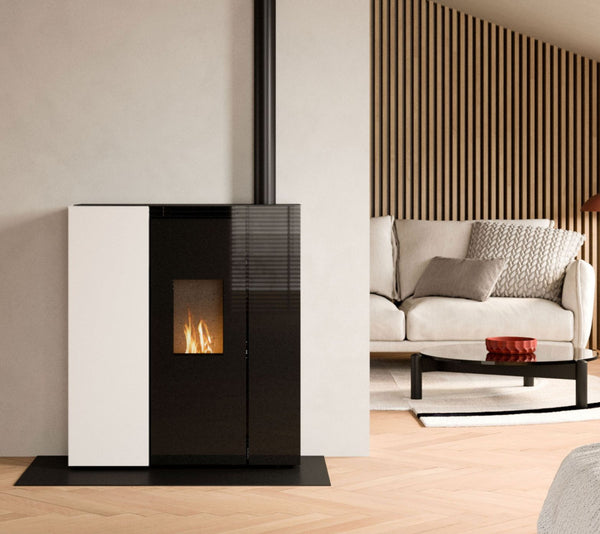 STUFA A PELLET ECOFIRE TIFFANY 10 US Aria Irraggiamento 10kW A+ PALAZZETTI progettata per installazione a filo parete, ideale per ambienti ristretti