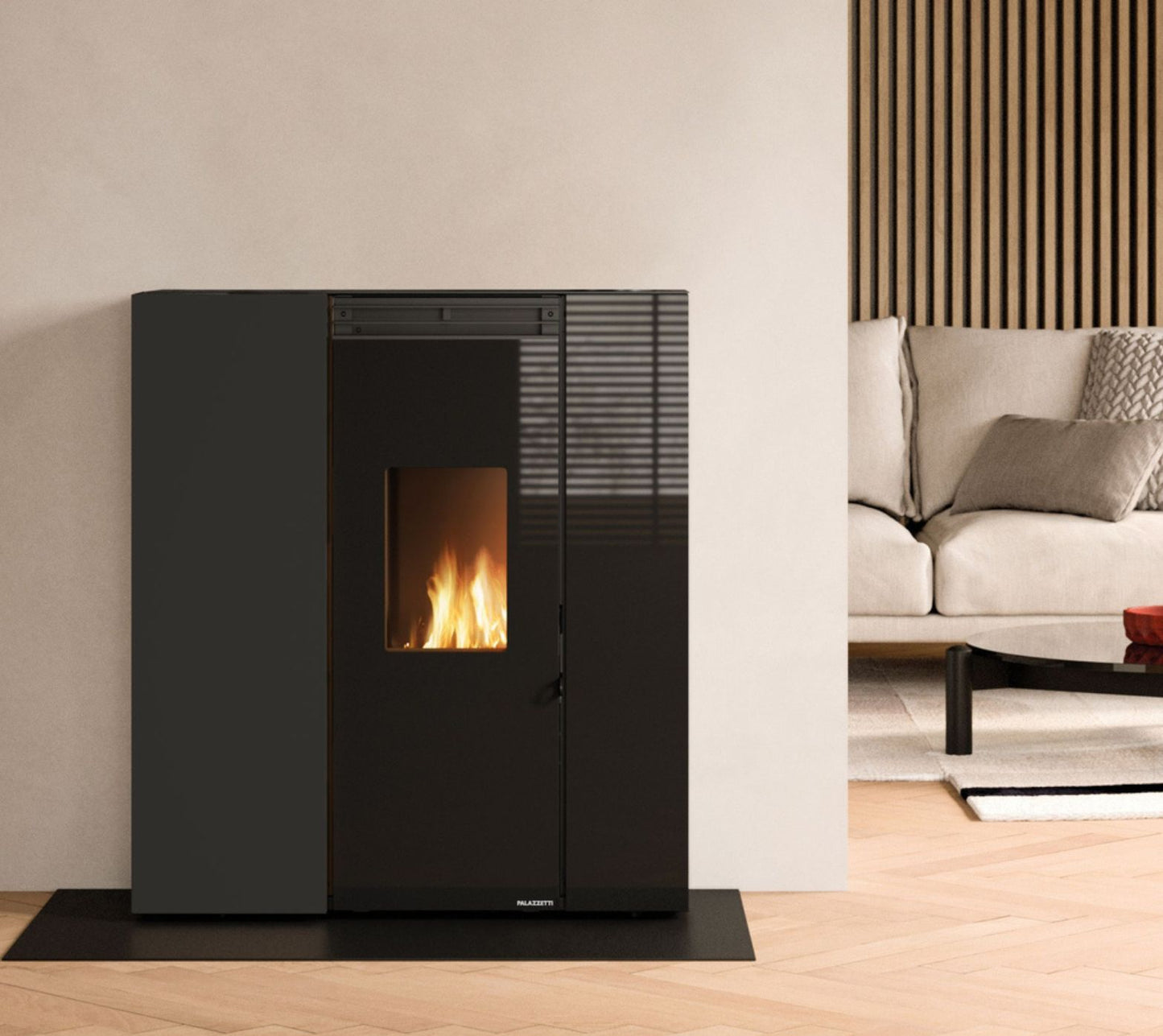 STUFA A PELLET ECOFIRE TIFFANY 13 Aria Irraggiamento 13kW A+ PALAZZETTI salvaspazio ermetica con braciere autopulente e ventilazione canalizzabile