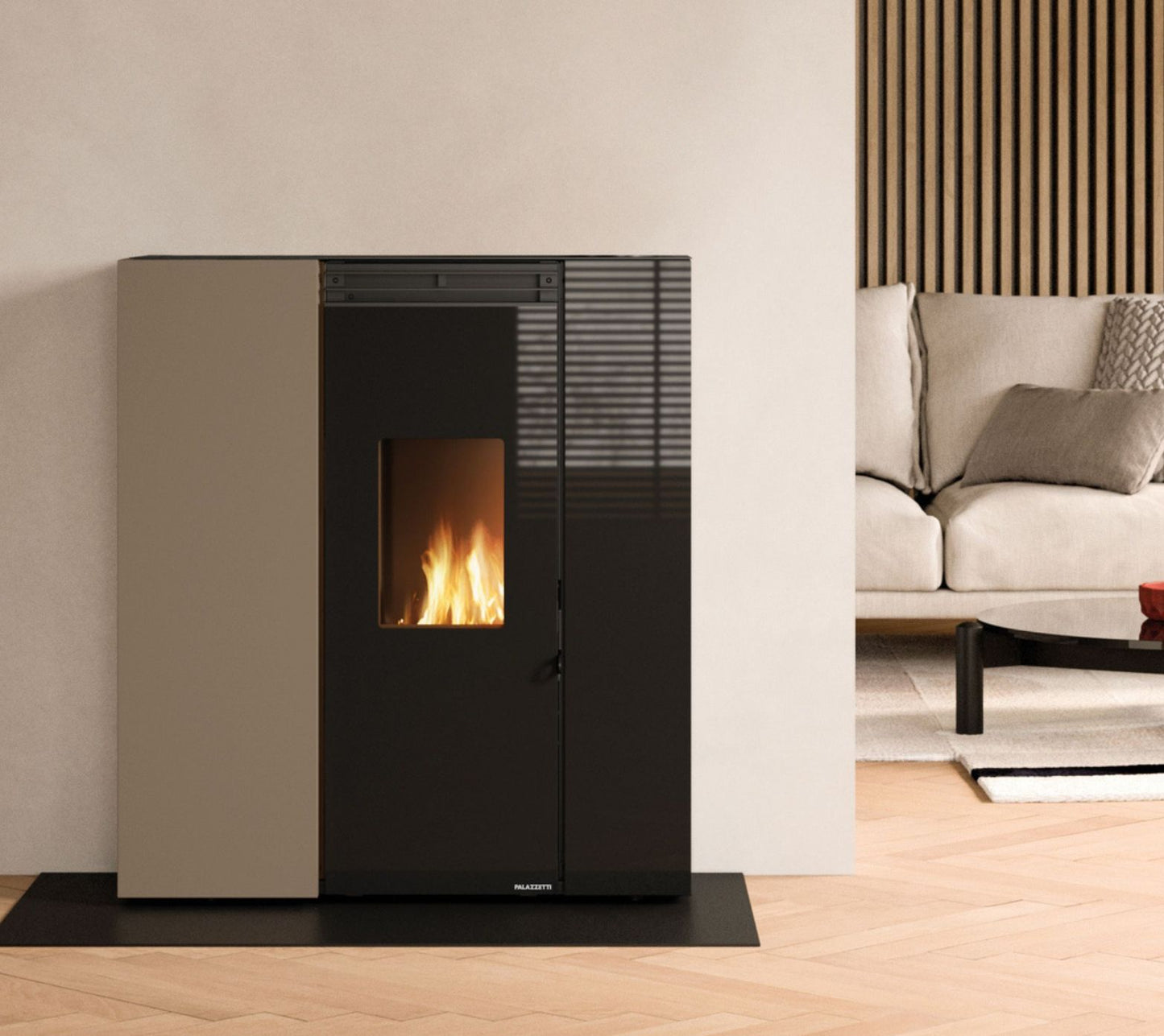STUFA A PELLET ECOFIRE TIFFANY 13 Aria Irraggiamento 13kW A+ PALAZZETTI salvaspazio ermetica con braciere autopulente e ventilazione canalizzabile