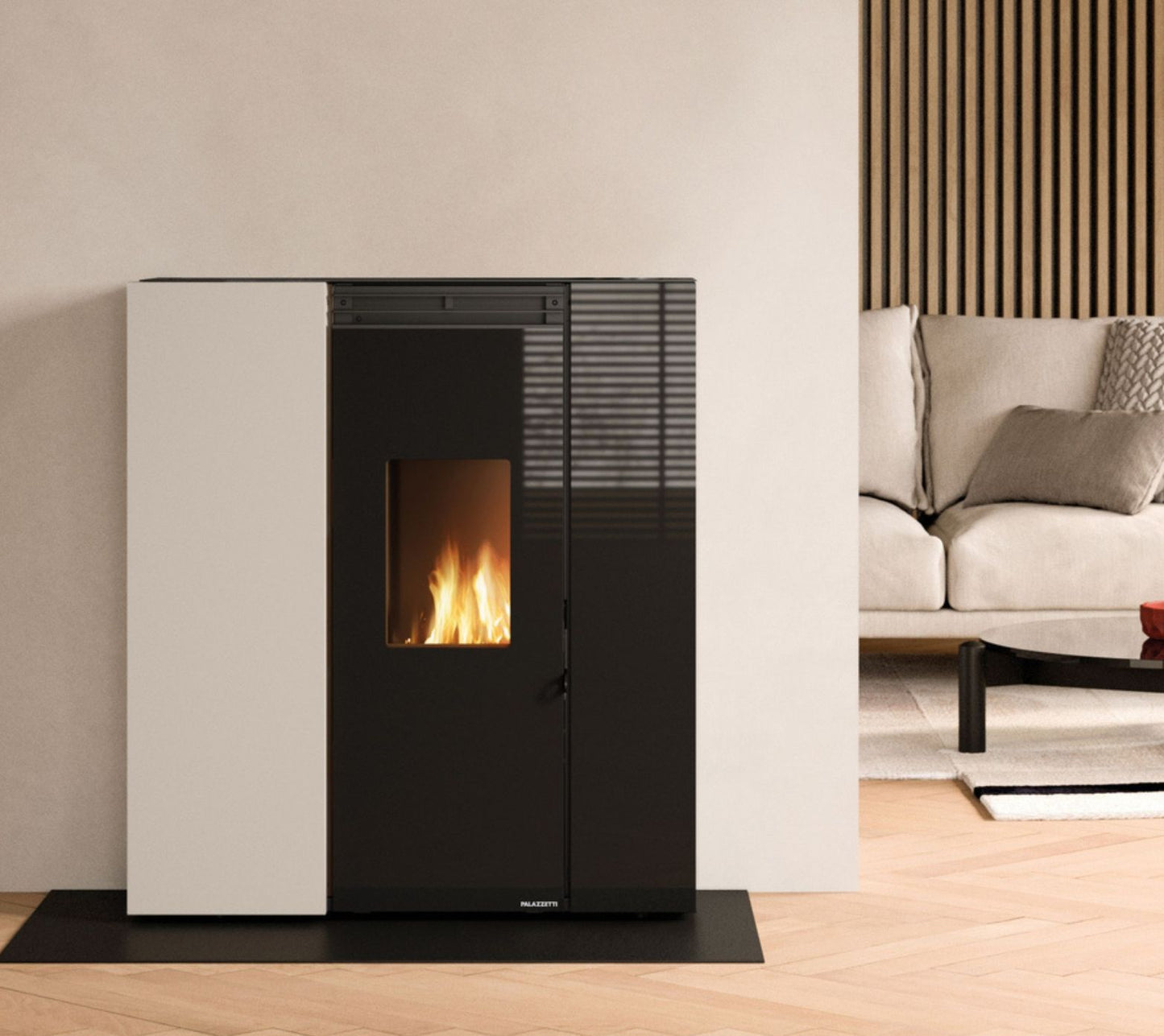 STUFA A PELLET ECOFIRE TIFFANY 10 Aria Irraggiamento 10kW A+ PALAZZETTI salvaspazio ermetica con braciere autopulente e ventilazione canalizzabile