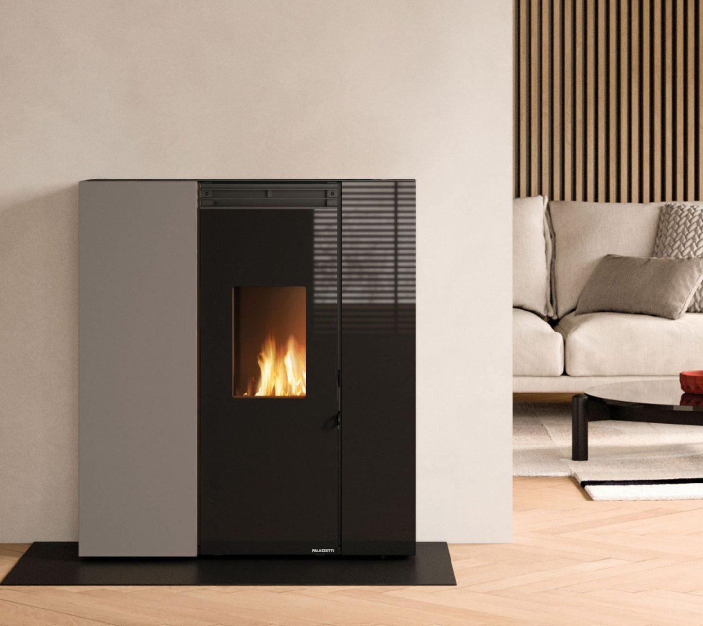 STUFA A PELLET ECOFIRE TIFFANY 10 Aria Irraggiamento 10kW A+ PALAZZETTI salvaspazio ermetica con braciere autopulente e ventilazione canalizzabile