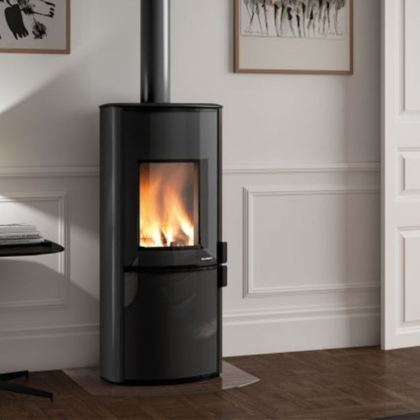 STUFA A LEGNA SOFIA Aria Irraggiamento 8kW A PALAZZETTI con porta fuoco verticale, struttura in acciaio verniciato e riscaldamento ad aria per ambienti domestici moderni