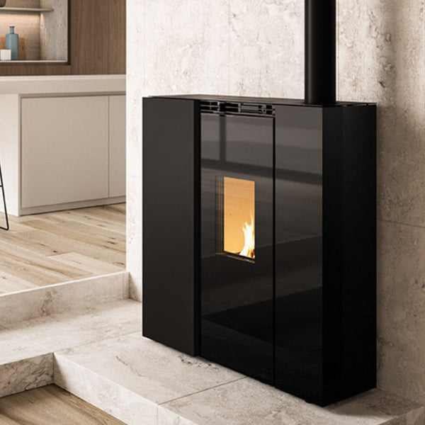 STUFA A PELLET Ecofire Tiffany Idro 13kW US PALAZZETTI salvaspazio idro ventilata acciaio vetro braciere autopulente acqua