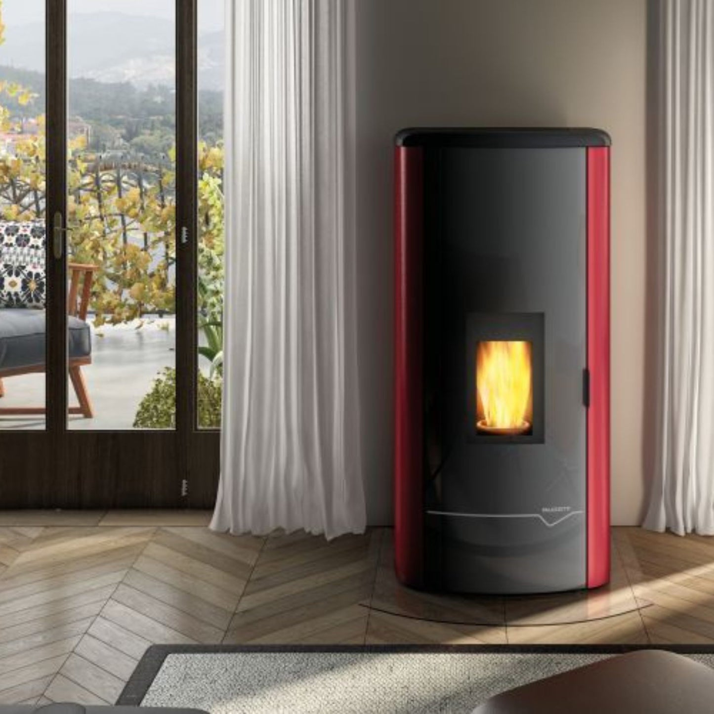 STUFA A PELLET Ecofire Mirella Idro 13 acqua PALAZZETTI ad alta efficienza con vetro ceramico autopulente e gruppo idraulico integrato