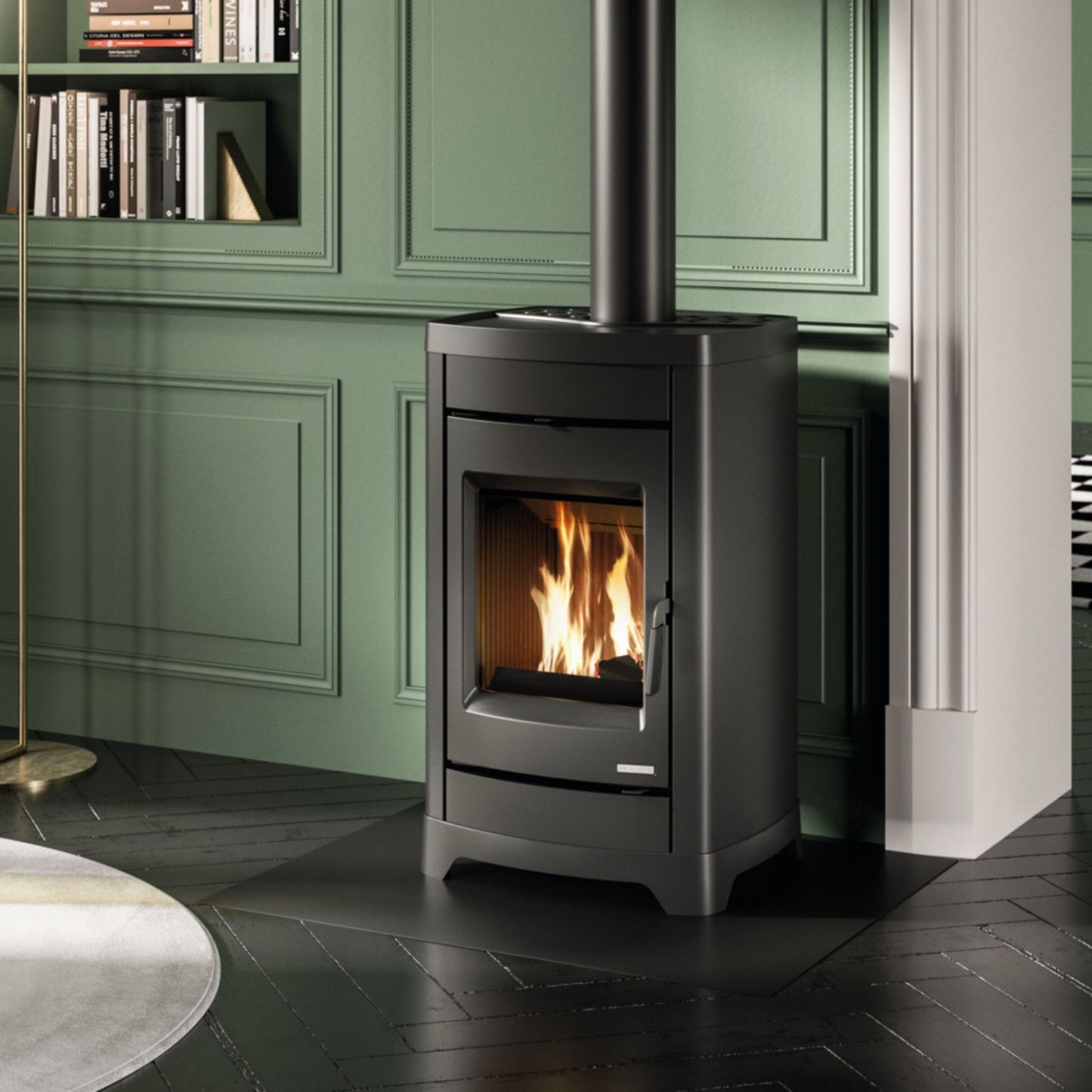 STUFA A LEGNA CHARLOTTE Aria irraggiamento 10kW A+ PALAZZETTI in acciaio verniciato e ghisa con riscaldamento per irraggiamento e controllo aria indipendente