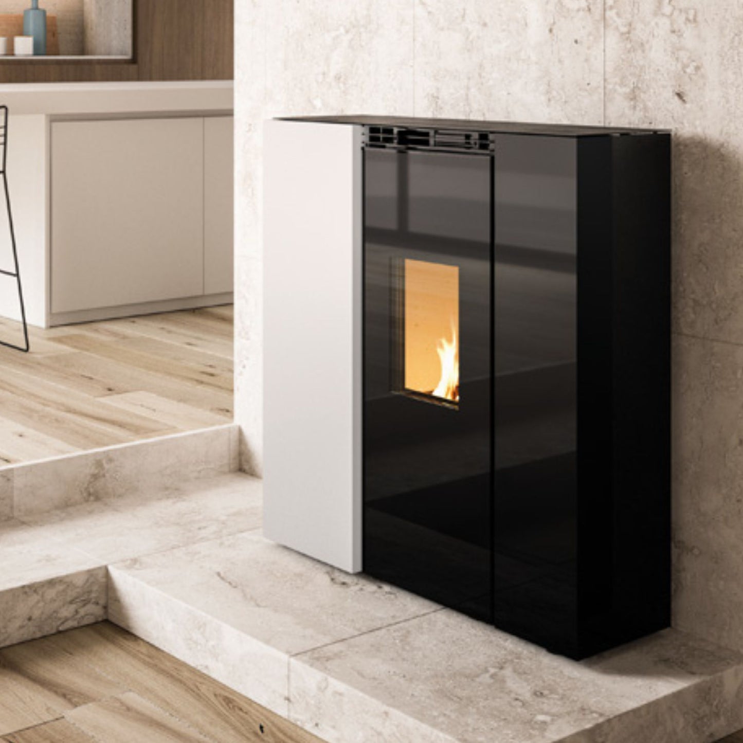 STUFA A PELLET Ecofire Tiffany Idro 21kW PALAZZETTI idro ventilata con braciere autopulente, doppio vetro e combustione totale acqua A++