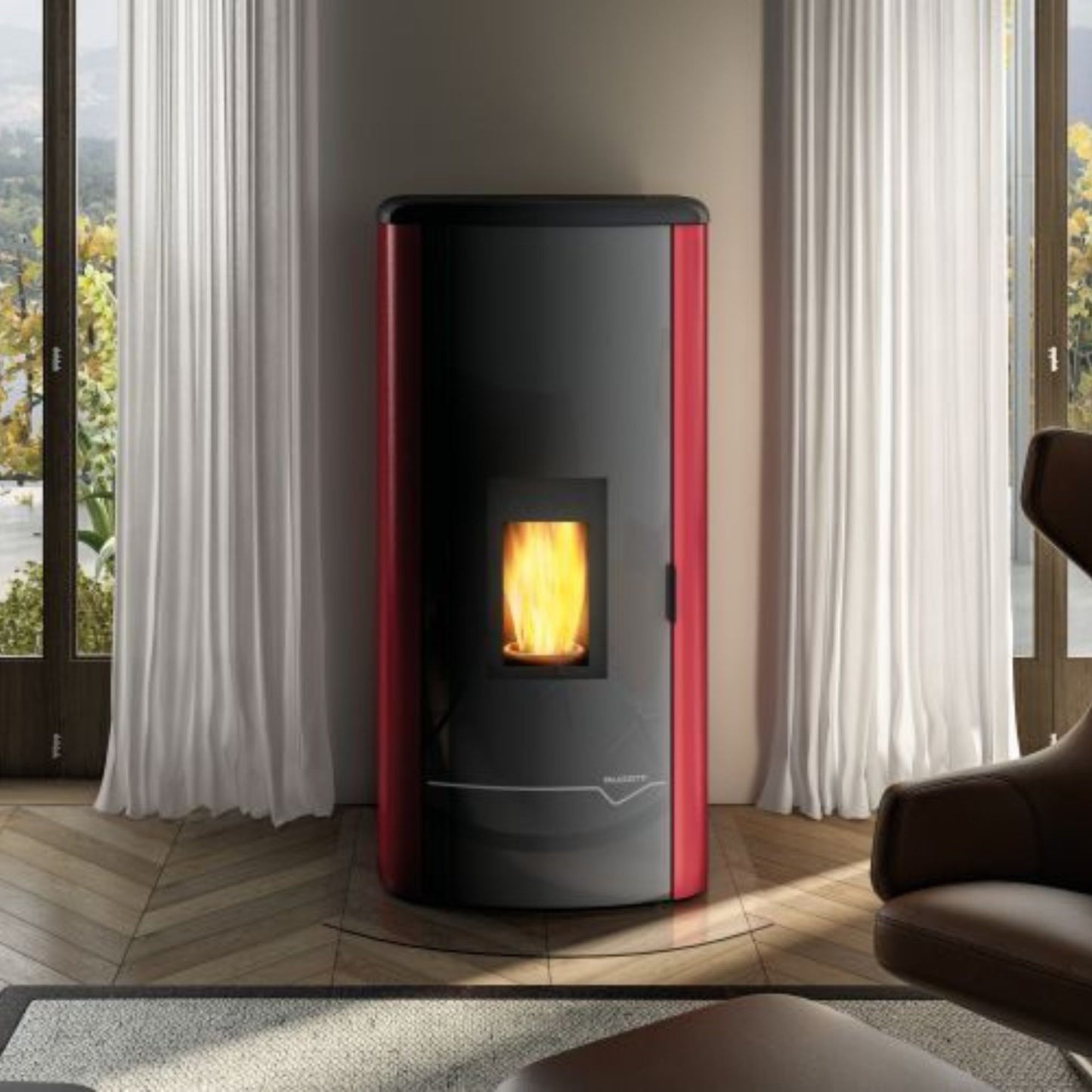 STUFA A PELLET ECOFIRE MIRELLA IDRO 13 Acqua 13kW A++ PALAZZETTI top in ghisa, doppia porta in vetro curvo, braciere autopulente, gruppo idraulico integrato