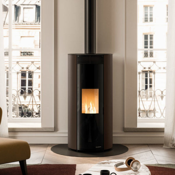 STUFA A PELLET ECOFIRE EMILY 6 US Aria ventilata 6kW PALAZZETTI ermetica uscita fumi superiore coassiale design rotondo autopulente 5 stelle