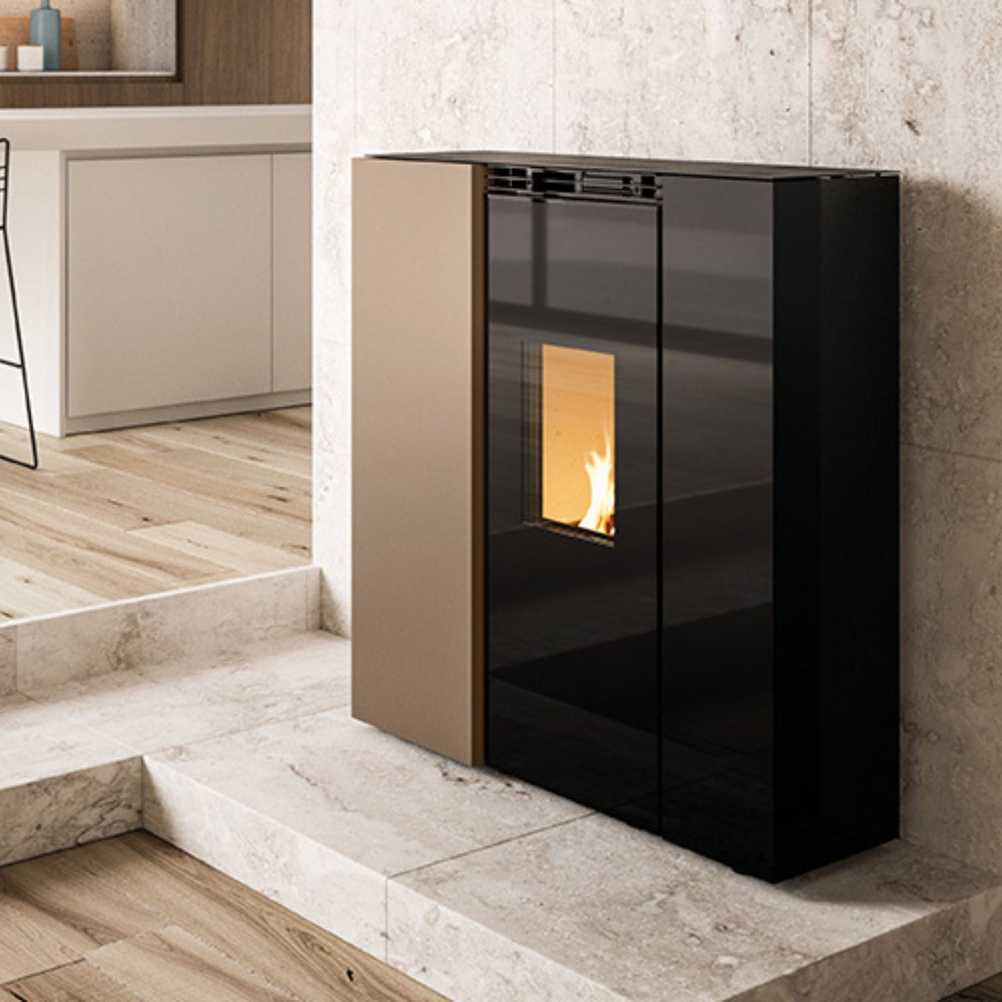 STUFA A PELLET Ecofire Tiffany Idro 21kW PALAZZETTI idro ventilata con braciere autopulente, doppio vetro e combustione totale acqua A++